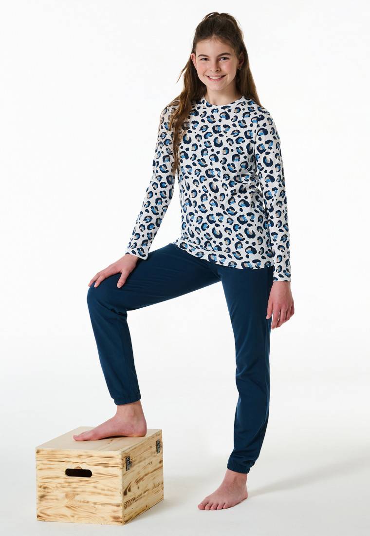 Schiesser Schlafanzug lang Bündchen Leopardenmuster off-white - Nightwear