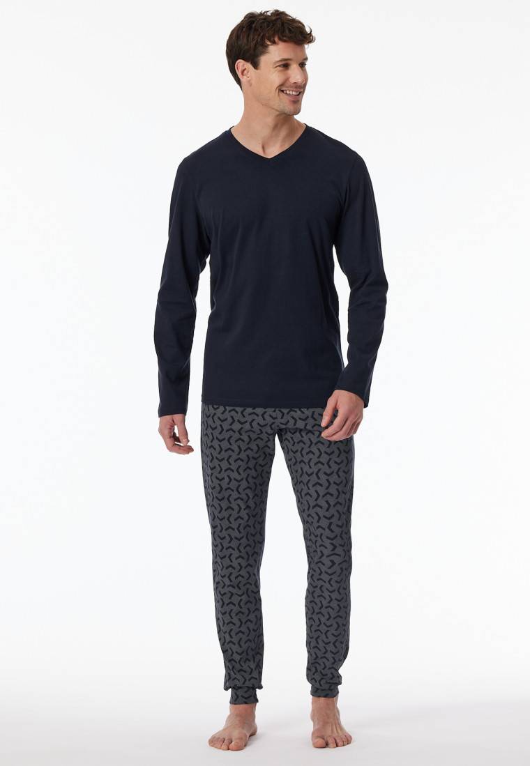 Schiesser Schlafanzug Lang Bündchen Nachtblau - Casual Essentials