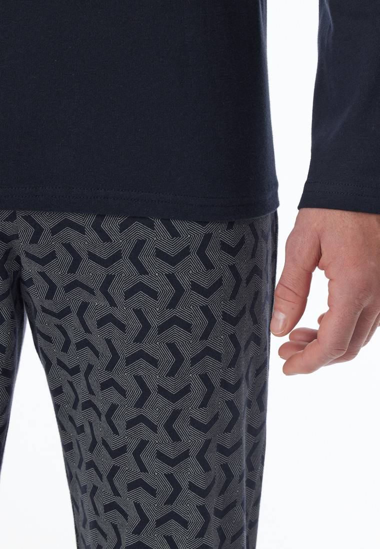 Schiesser Schlafanzug Lang Bündchen Nachtblau - Casual Essentials