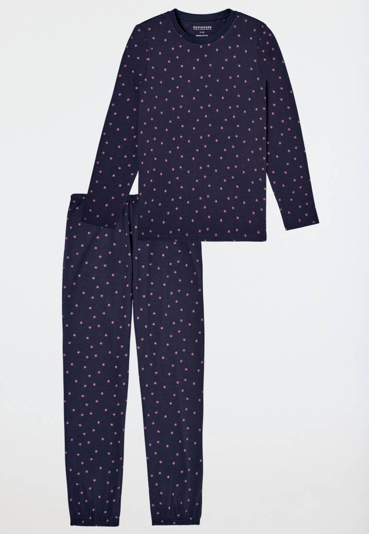 Schiesser Schlafanzug Lang Bündchen Nachtblau - Nightwear