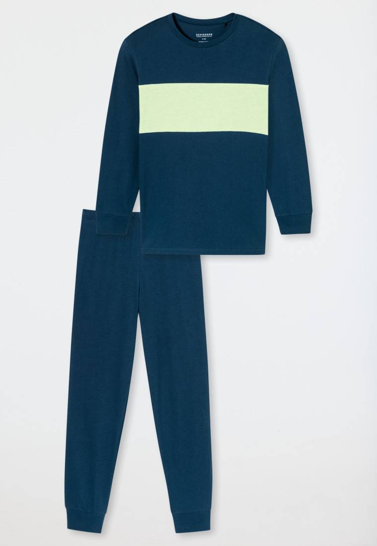 Schiesser Schlafanzug Lang Bündchen Nachtblau - Teens Nightwear