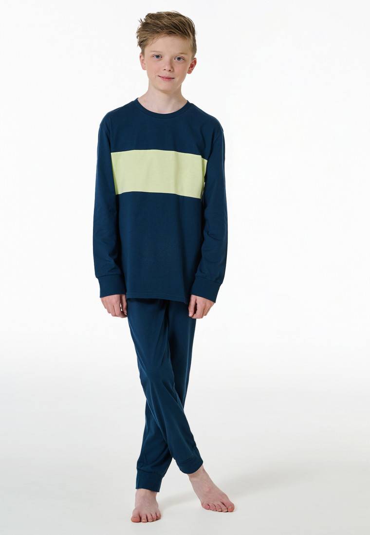 Schiesser Schlafanzug Lang Bündchen Nachtblau - Teens Nightwear