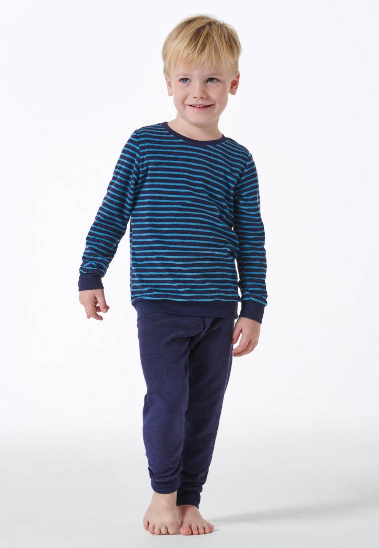Schiesser Schlafanzug Lang Bündchen Ringel Dunkelblau - Boys World