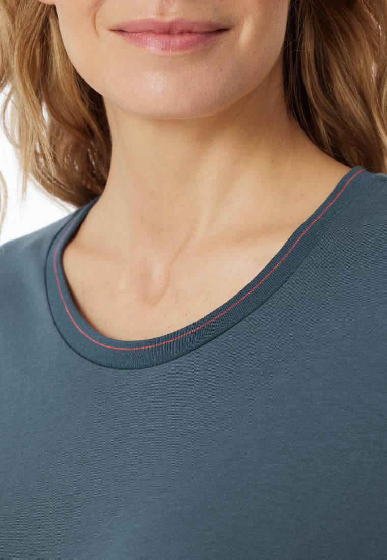 Schiesser Schlafanzug Lang Bündchen Ringel Jeansblau - Casual Essentials