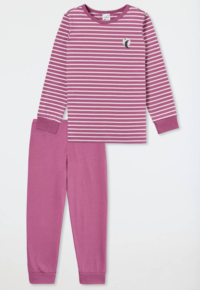 Schiesser Schlafanzug Lang Bündchen Ringel Mond Malve - Natural Love