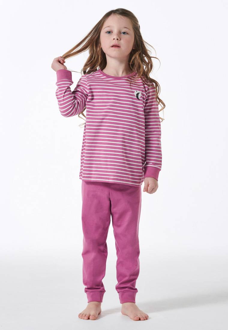 Schiesser Schlafanzug Lang Bündchen Ringel Mond Malve - Natural Love