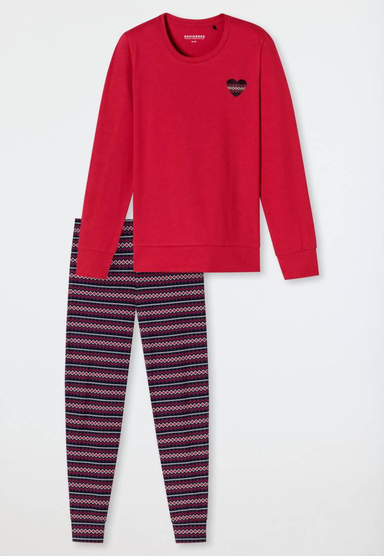 Schiesser Schlafanzug Lang Bündchen Rot - X-Mas Family