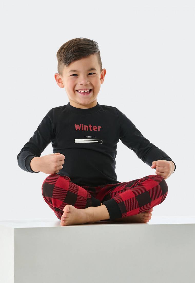 Schiesser Schlafanzug lang Bündchen Winter Karos schwarz - Family