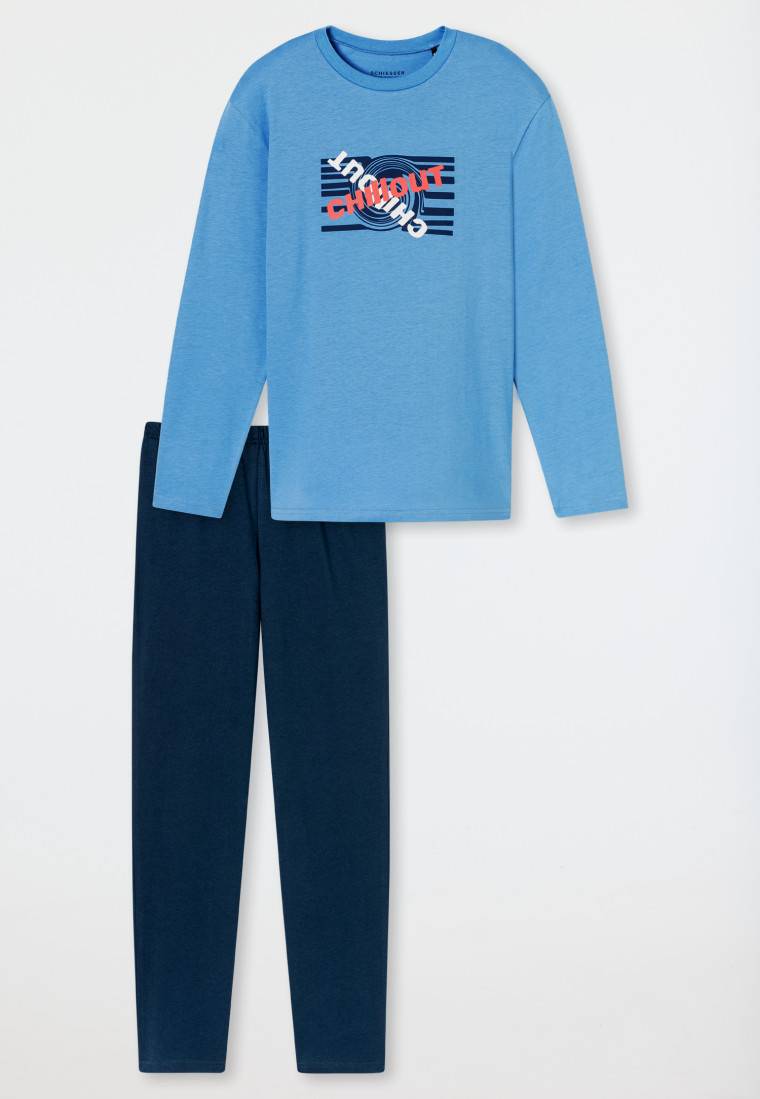 Schiesser Schlafanzug Lang Chillout Hellblau - Nightwear