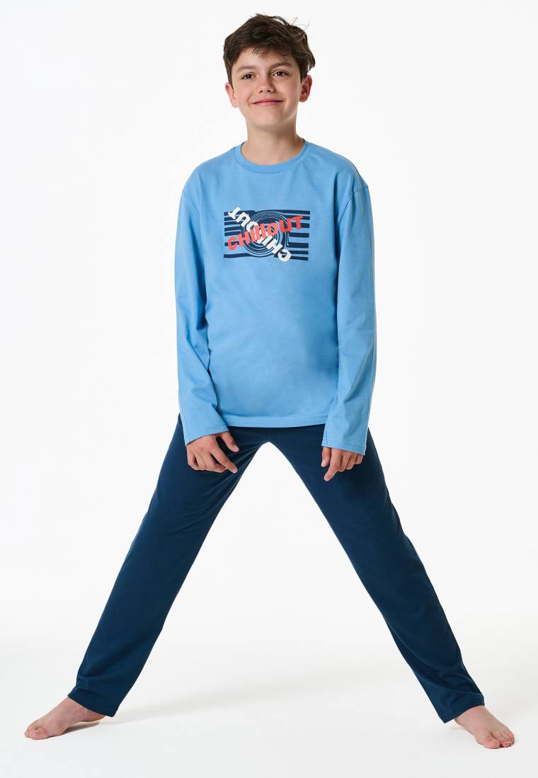 Schiesser Schlafanzug Lang Chillout Hellblau - Nightwear