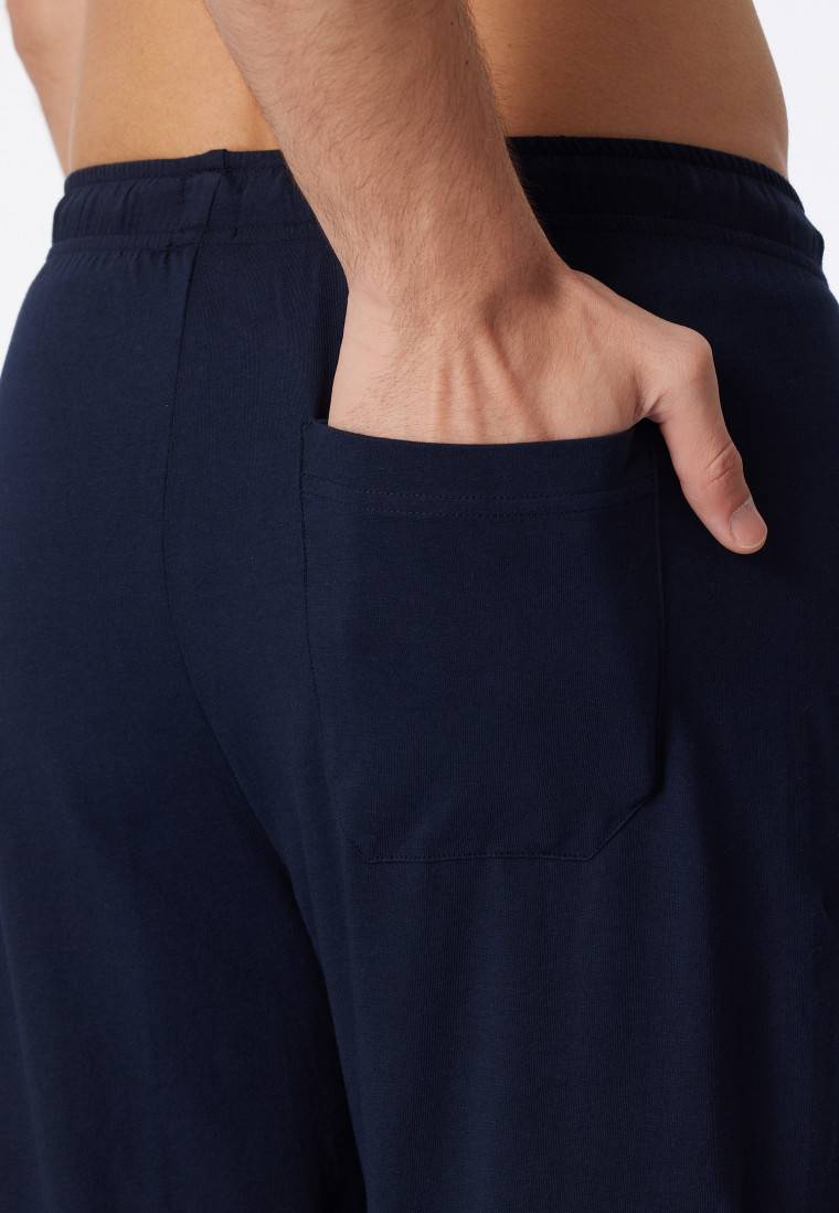 Schiesser Schlafanzug Lang Dunkelblau-weiß Geringelt - Dark Sapphire