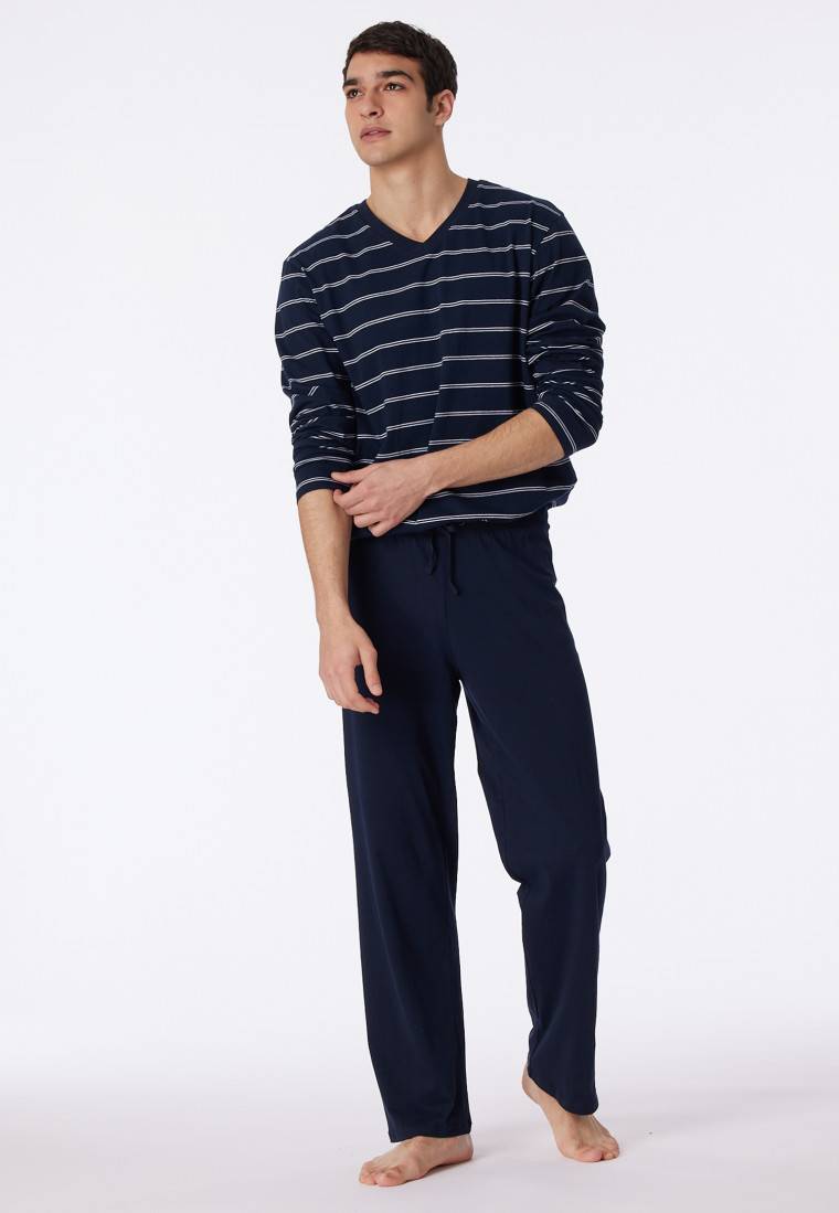 Schiesser Schlafanzug lang dunkelblau-weiß geringelt - Dark Sapphire