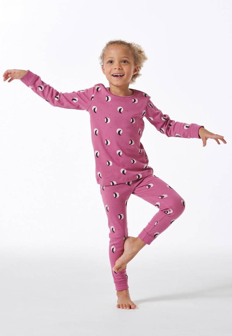 Schiesser Schlafanzug lang Feinripp Bündchen Mond malve - Natural Love