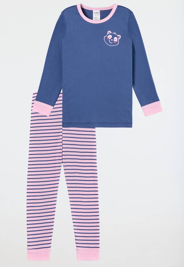 Schiesser Schlafanzug Lang Feinripp Panda Ringel Blau - Girls World