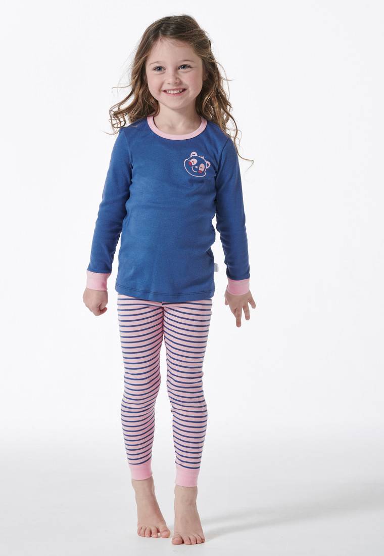 Schiesser Schlafanzug Lang Feinripp Panda Ringel Blau - Girls World