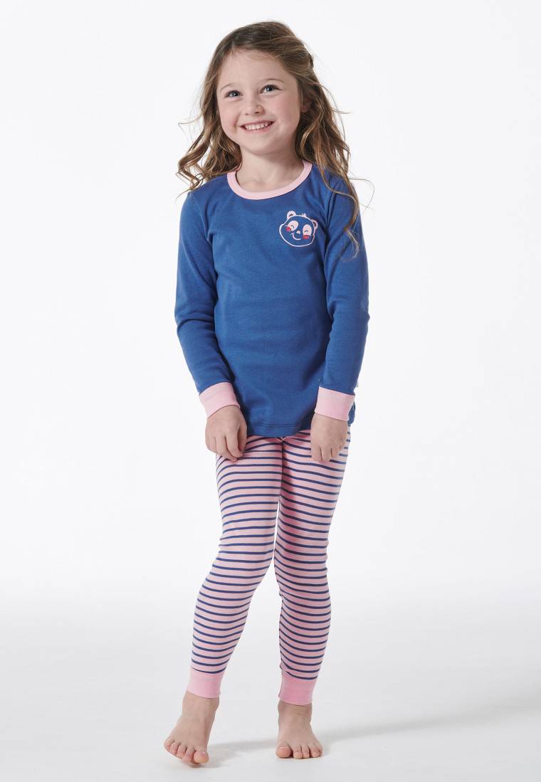 Schiesser Schlafanzug lang Feinripp Panda Ringel blau - Girls World