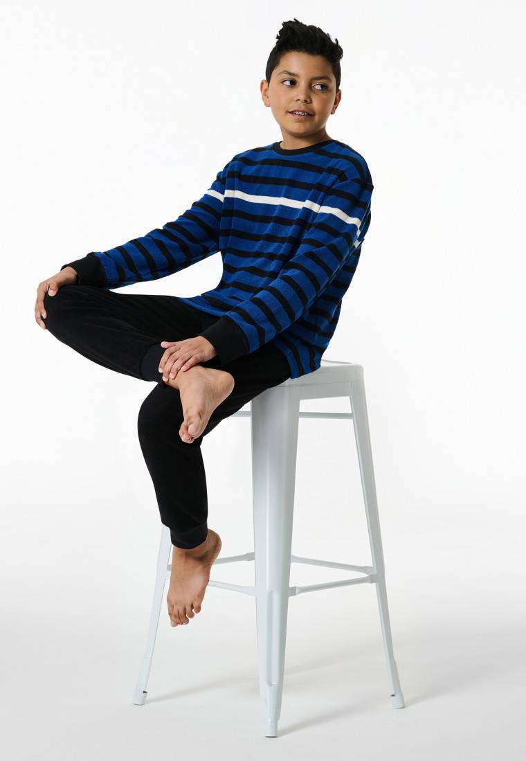 Schiesser Schlafanzug lang Frottee Bündchen indigo geringelt - Nightwear