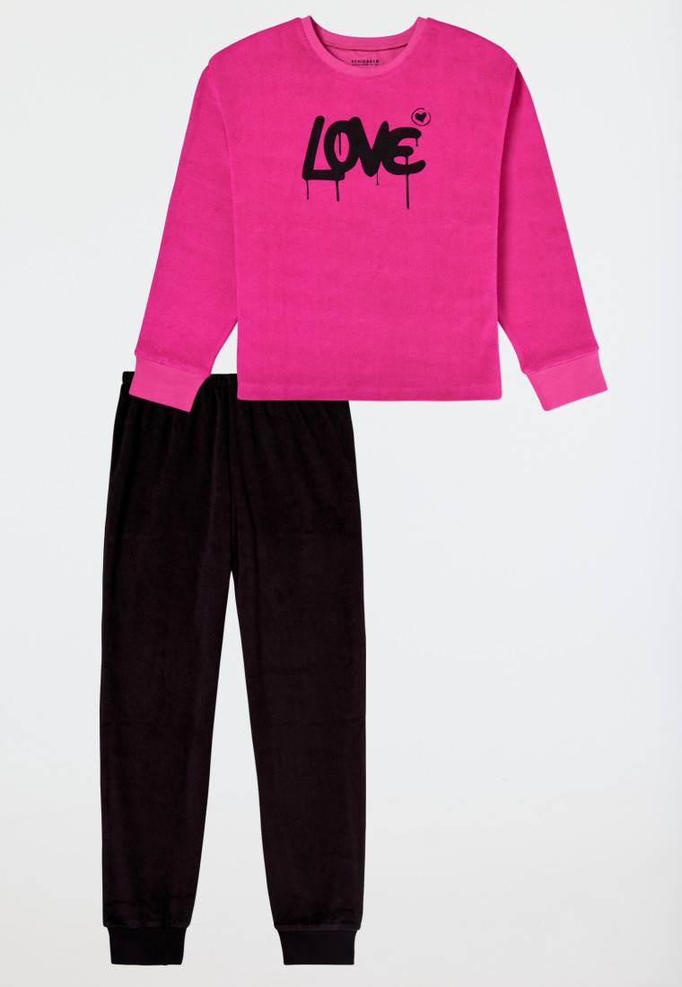 Schiesser Schlafanzug Lang Frottee Bündchen Love Pink - Nightwear