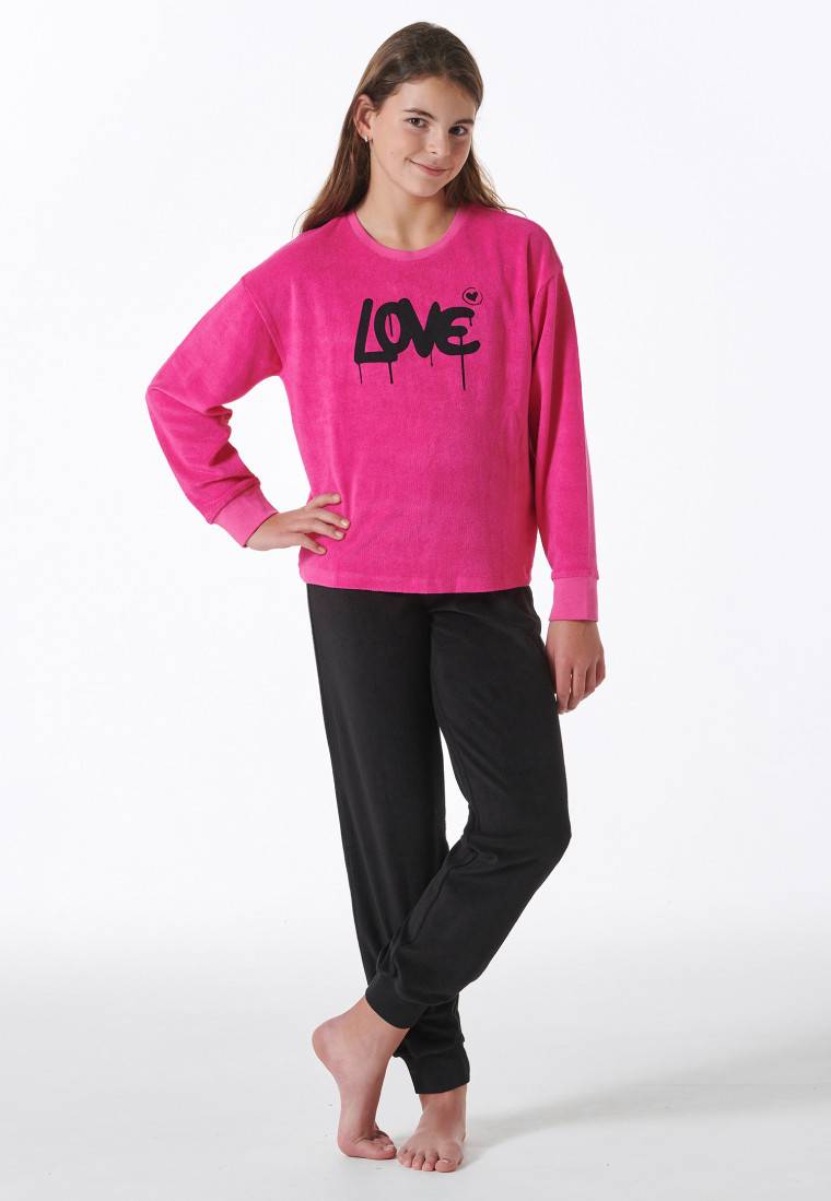 Schiesser Schlafanzug Lang Frottee Bündchen Love Pink - Nightwear