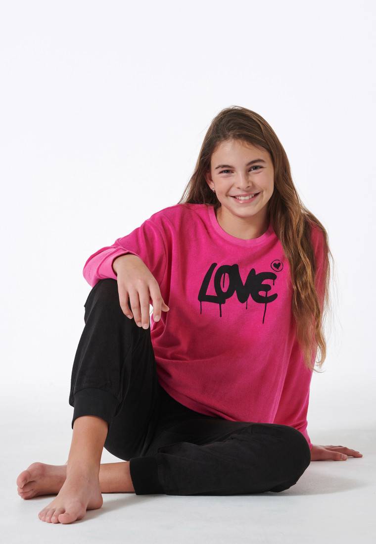 Schiesser Schlafanzug lang Frottee Bündchen Love pink - Nightwear