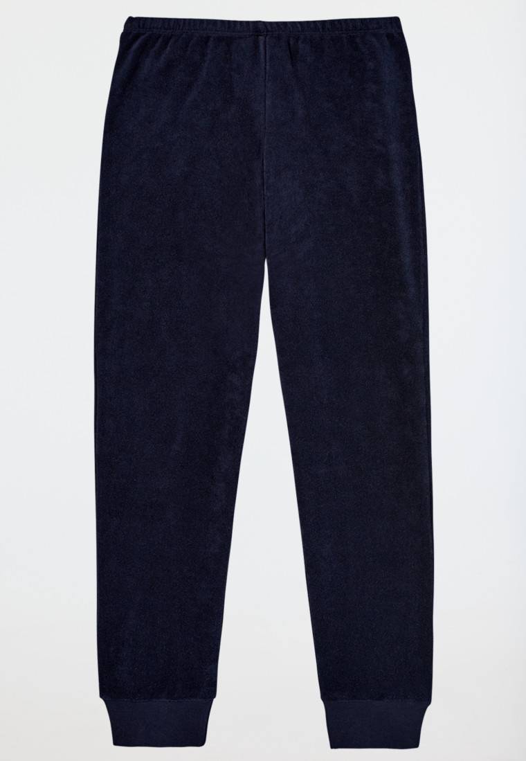 Schiesser Schlafanzug Lang Frottee Bündchen Nachtblau Geringelt - Nightwear