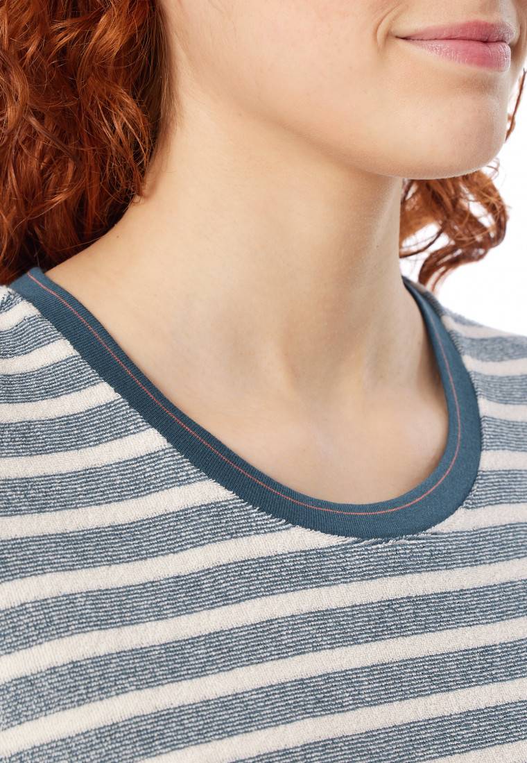 Schiesser Schlafanzug Lang Frottee Bündchen Ringel Jeansblau - Casual Essentials