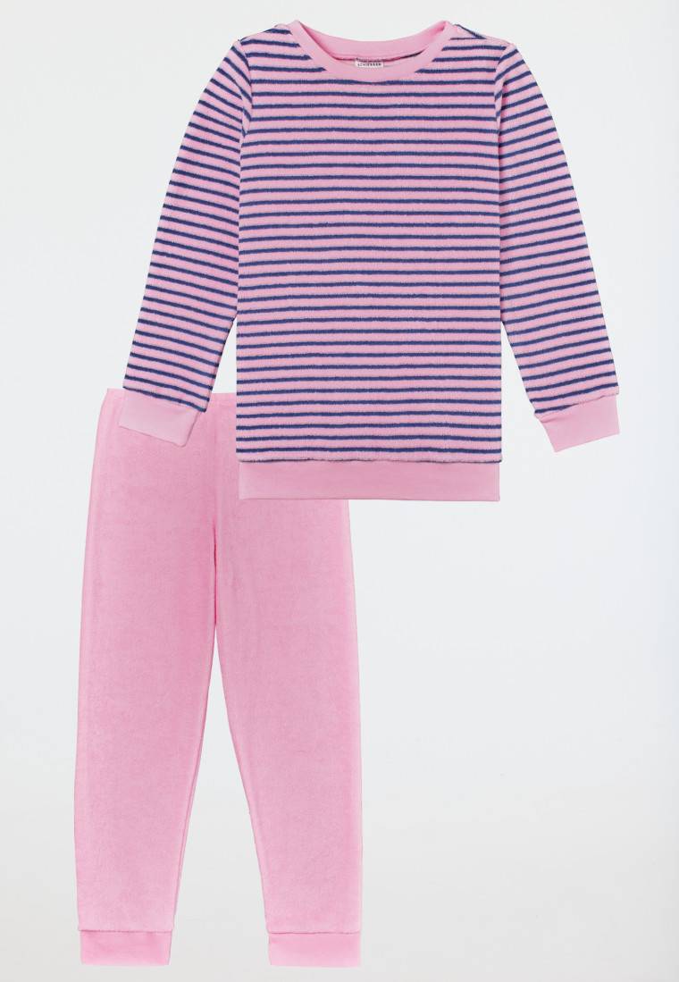 Schiesser Schlafanzug Lang Frottee Bündchen Ringel Rosé - Girls World