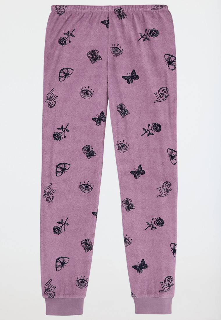 Schiesser Schlafanzug Lang Frottee Bündchen Schmetterlinge Mauve - Nightwear