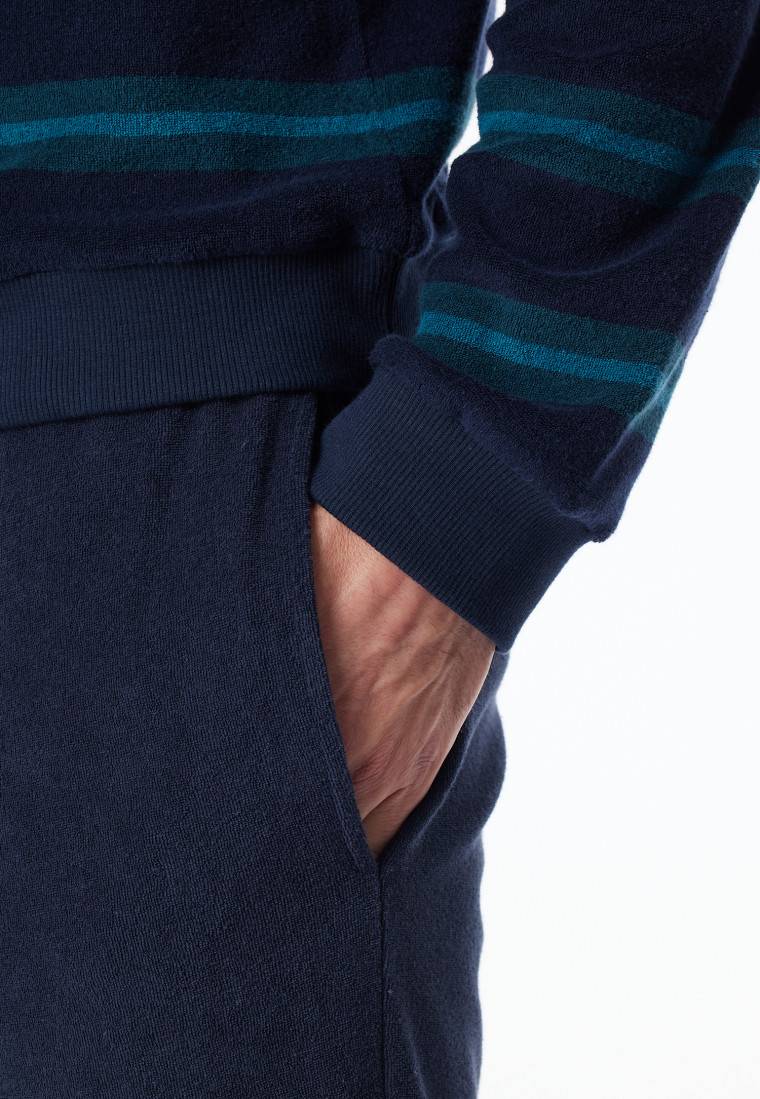 Schiesser Schlafanzug Lang Frottee Bündchen Streifen Petrol - Casual Nightwear