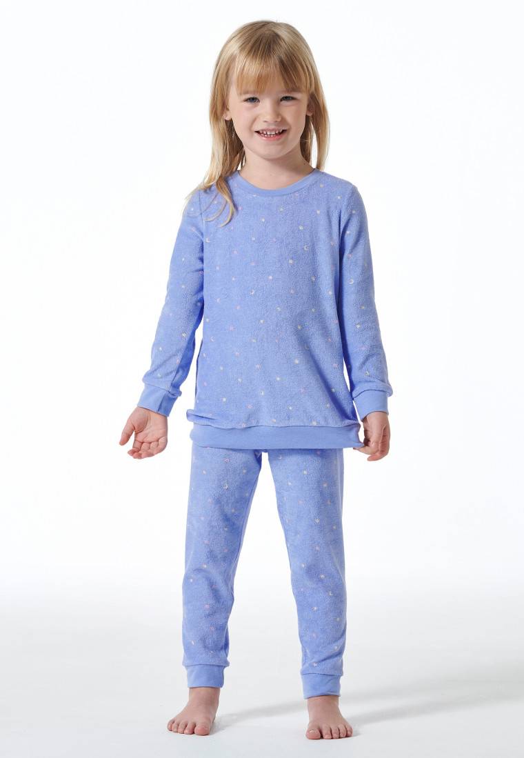 Schiesser Schlafanzug Lang Frottee Organic Cotton Bündchen Sterne Flieder - Girls World