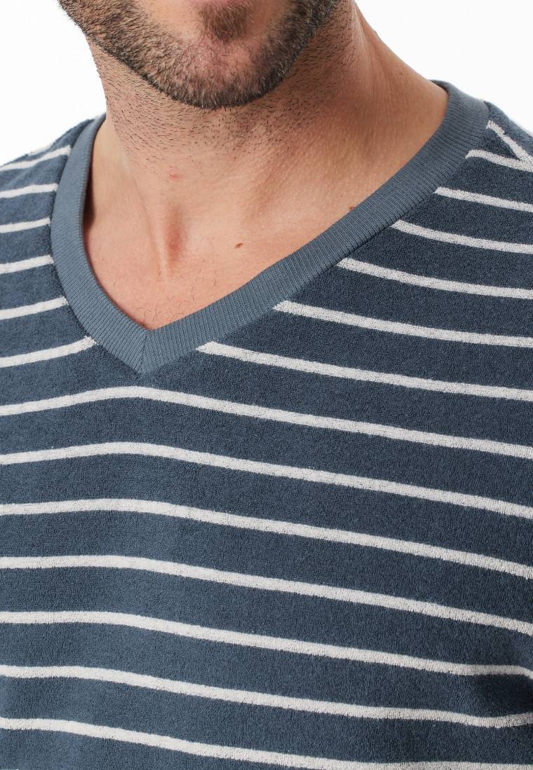 Schiesser Schlafanzug Lang Frottee Streifen Jeansblau - Casual Nightwear