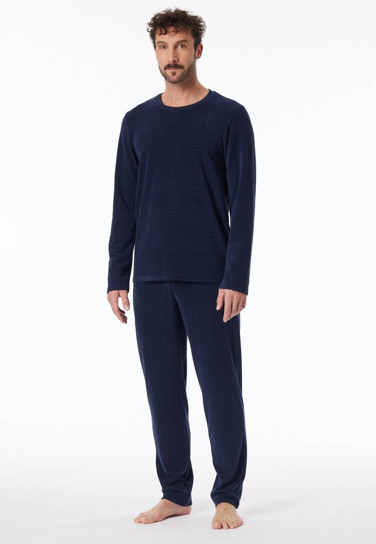 Schiesser Schlafanzug Lang Frottee Streifen Petrol - Casual Nightwear