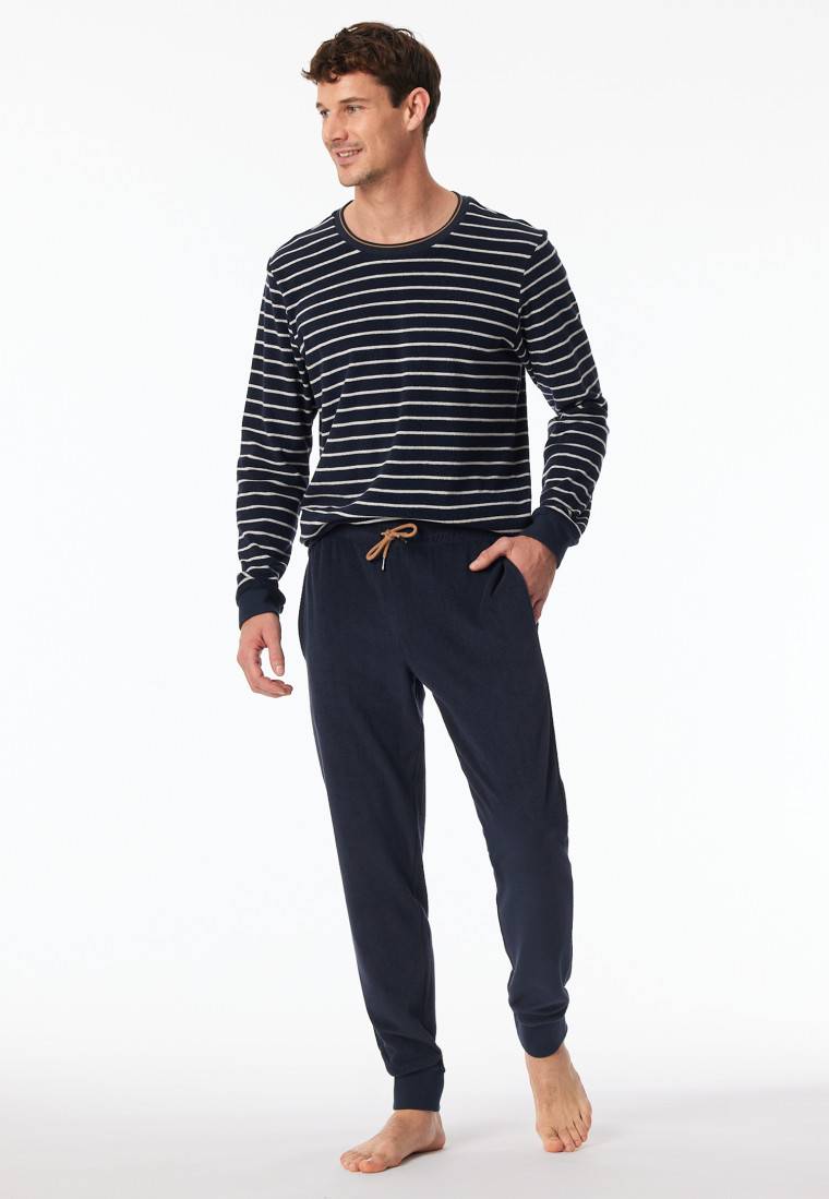 Schiesser Schlafanzug lang Frotttee Bündchen Streifen nachtblau - Casual Nightwear