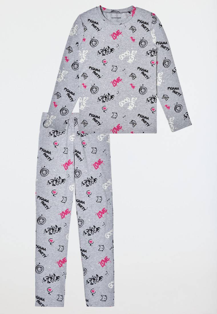 Schiesser Schlafanzug Lang Graffiti Grau-meliert - Nightwear