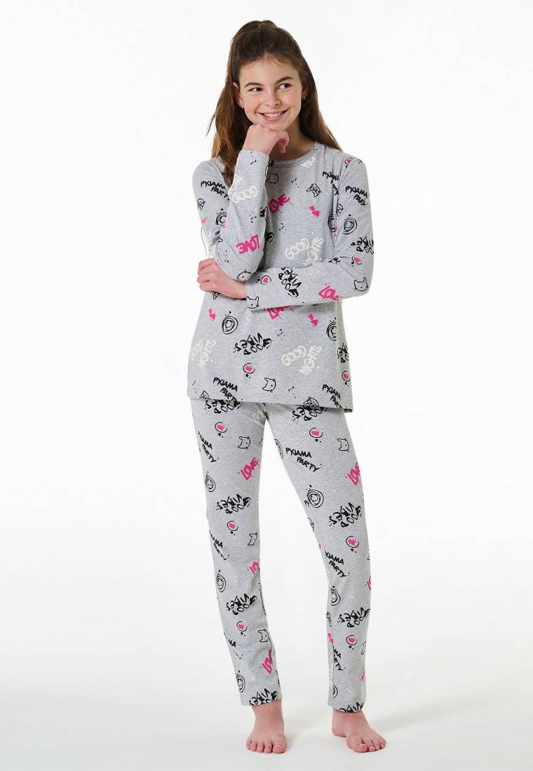 Schiesser Schlafanzug Lang Graffiti Grau-meliert - Nightwear