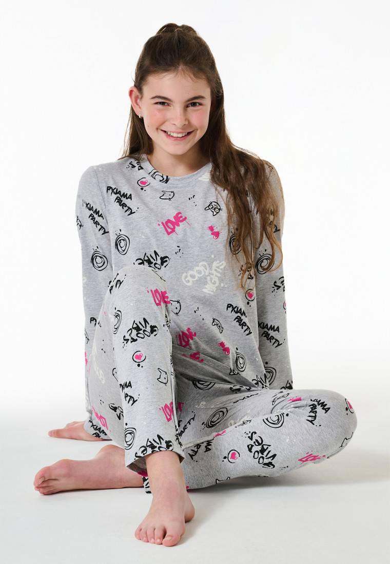 Schiesser Schlafanzug lang Graffiti grau-meliert - Nightwear