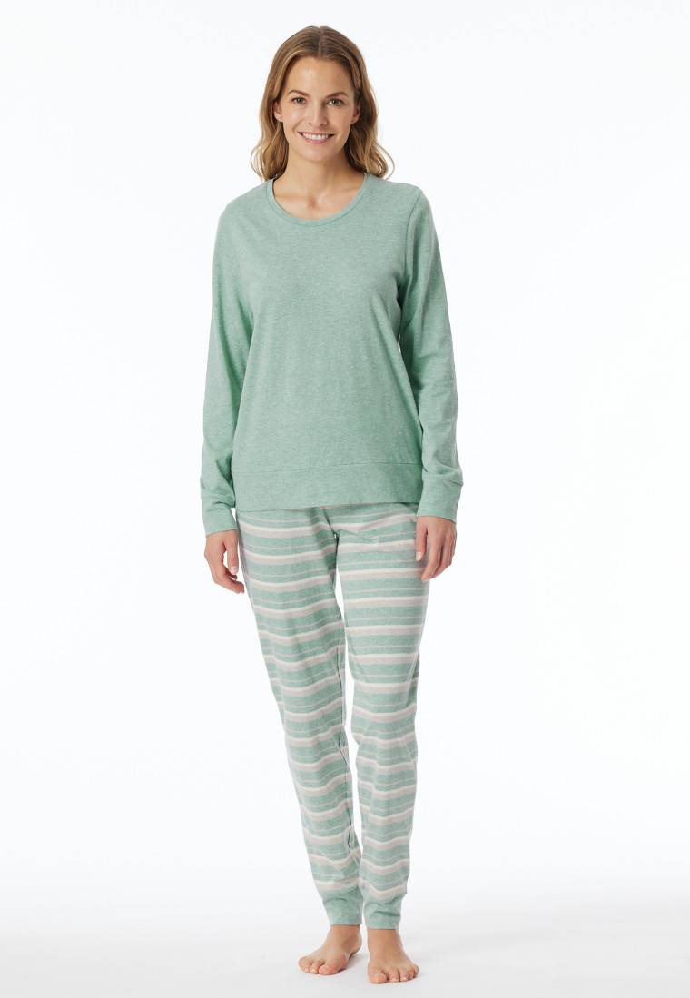Schiesser Schlafanzug Lang Grün Meliert - Casual Essentials