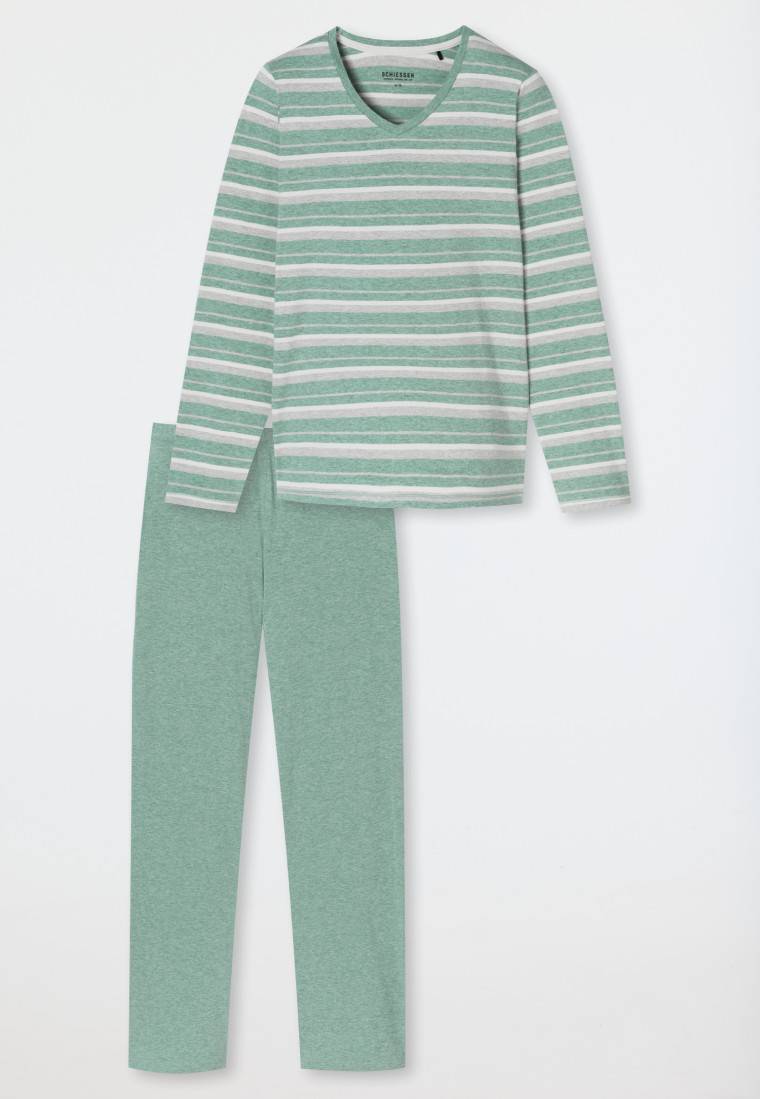 Schiesser Schlafanzug Lang Grün Meliert - Casual Essentials
