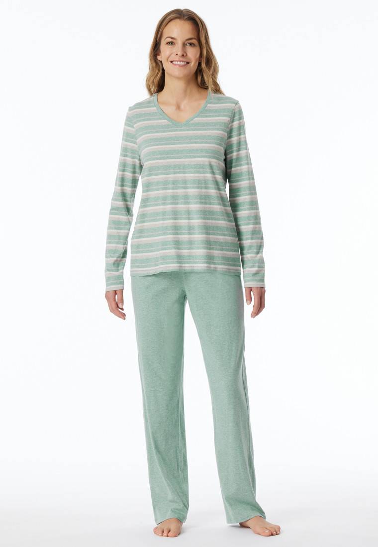 Schiesser Schlafanzug Lang Grün Meliert - Casual Essentials