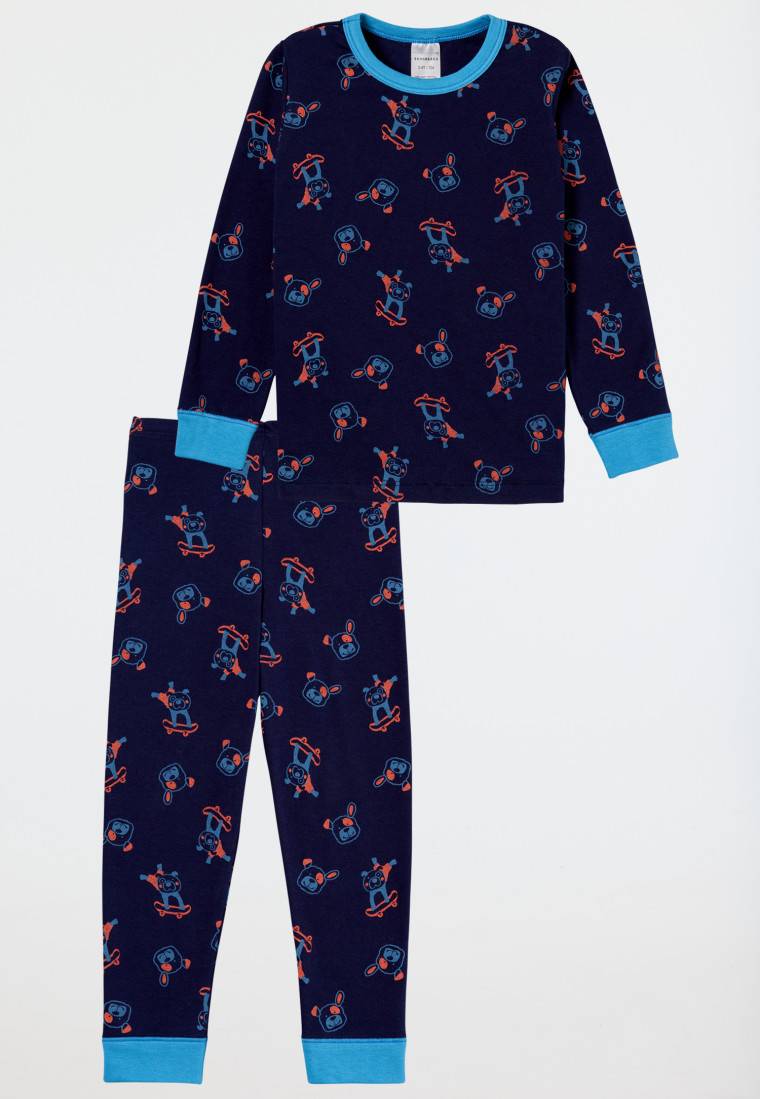 Schiesser Schlafanzug Lang Hunde Skateboards Dunkelblau - Boys World