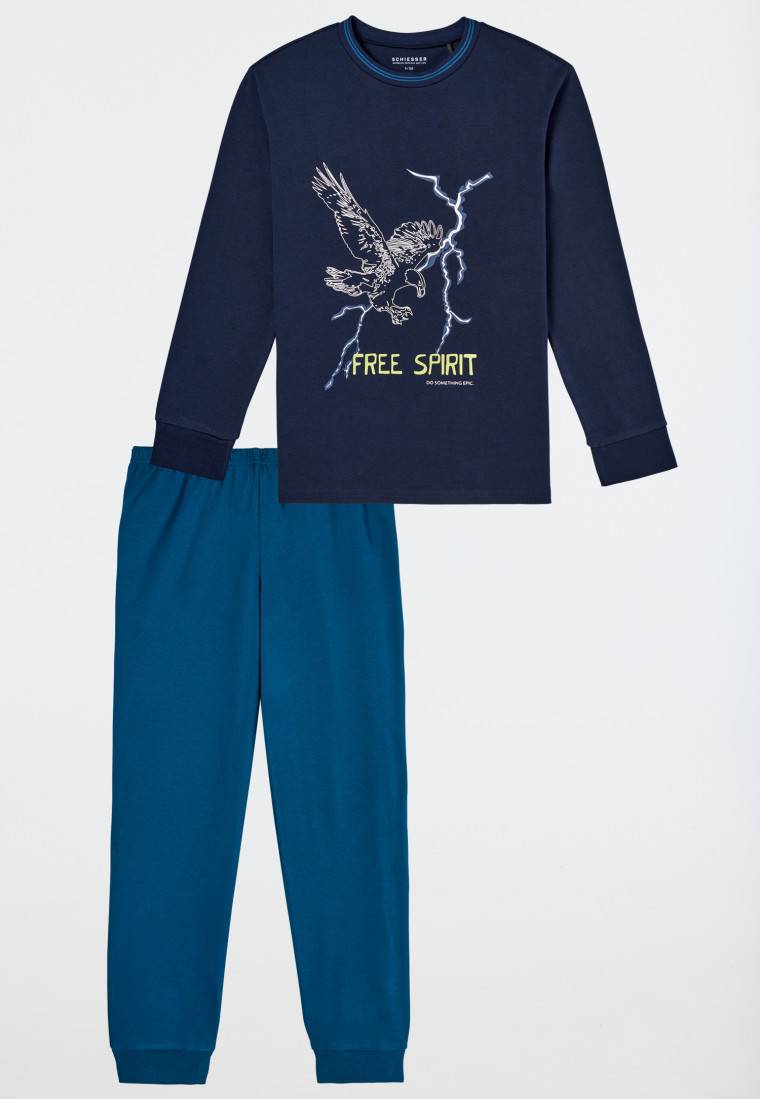 Schiesser Schlafanzug Lang Interlock Adler Nachtblau - Nightwear