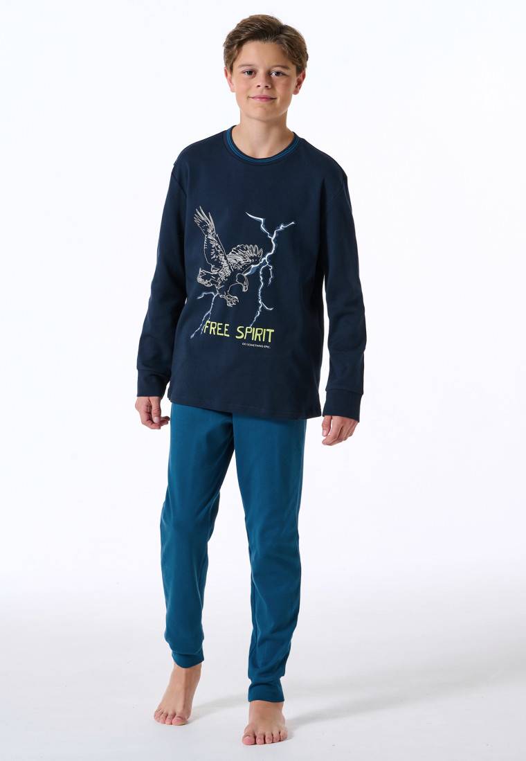 Schiesser Schlafanzug Lang Interlock Adler Nachtblau - Nightwear