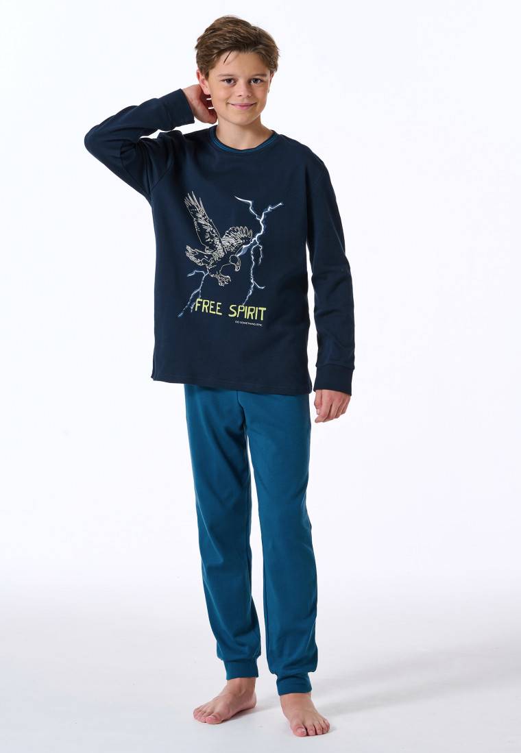 Schiesser Schlafanzug lang Interlock Adler nachtblau - Nightwear