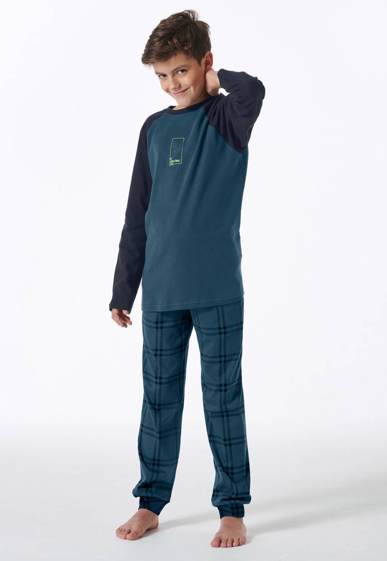 Schiesser Schlafanzug Lang Interlock Karos Mineral - Nightwear