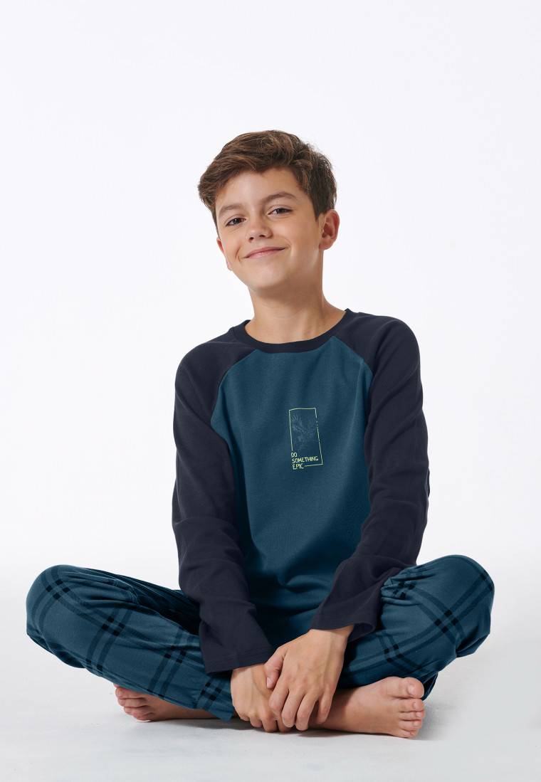 Schiesser Schlafanzug lang Interlock Karos mineral - Nightwear