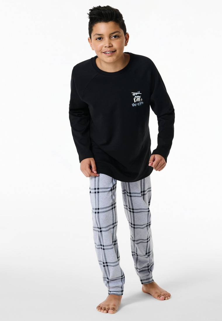 Schiesser Schlafanzug Lang Interlock Karos Schwarz - Nightwear