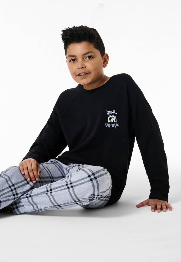 Schiesser Schlafanzug lang Interlock Karos schwarz - Nightwear