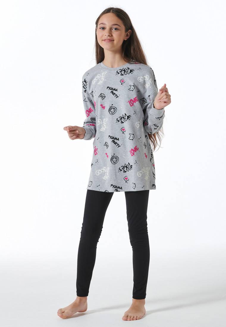 Schiesser Schlafanzug lang Interlock Shirt mit Leggings Graffiti grau-meliert - Nightwear