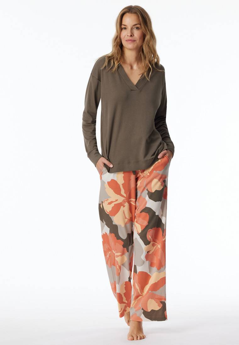 Schiesser Schlafanzug lang Interlock taupe bedruckt - Modern Nightwear Schiesser Schlafanzug lang Interlock taupe bedruckt - Modern Nightwear