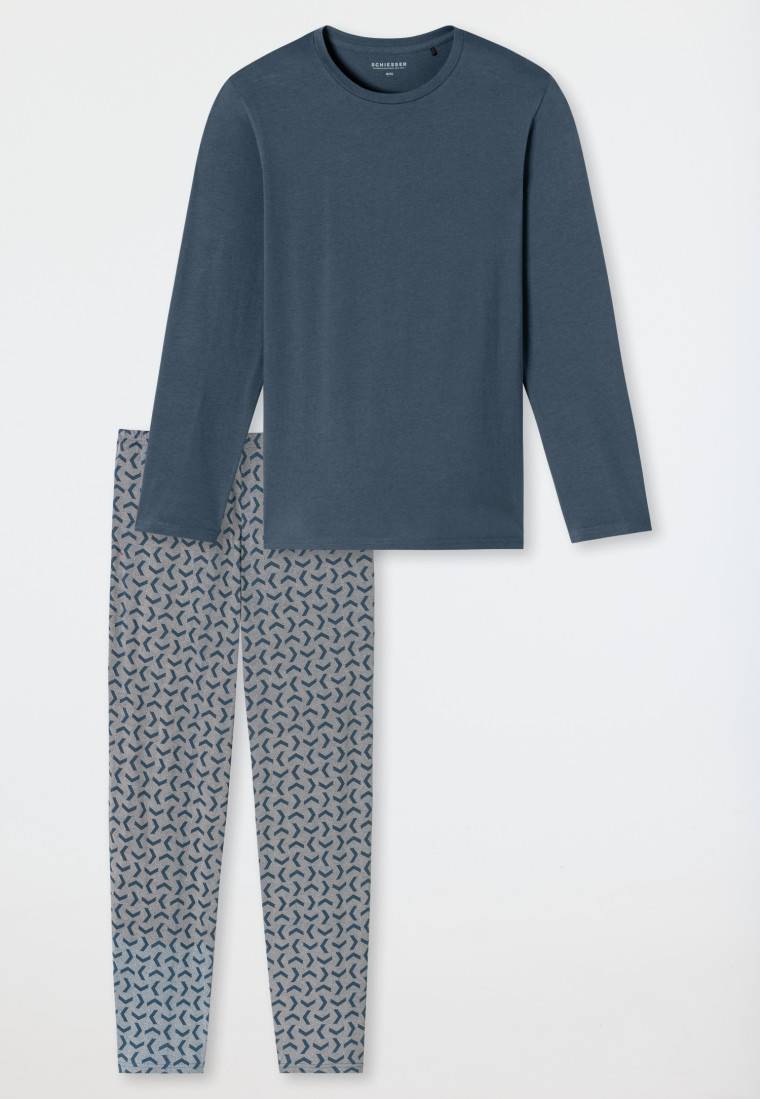 Schiesser Schlafanzug Lang Jeansblau - Casual Essentials